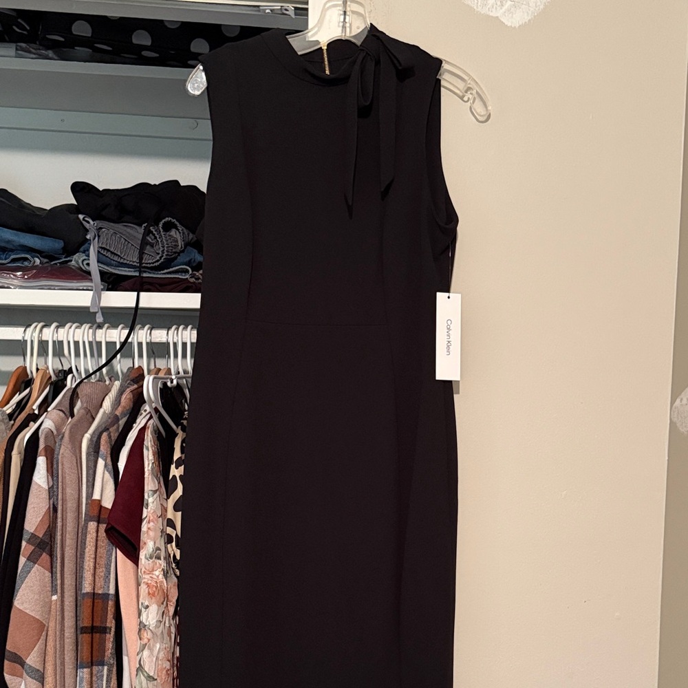 Calvin Klein Black Midi Dress with Bow Detail